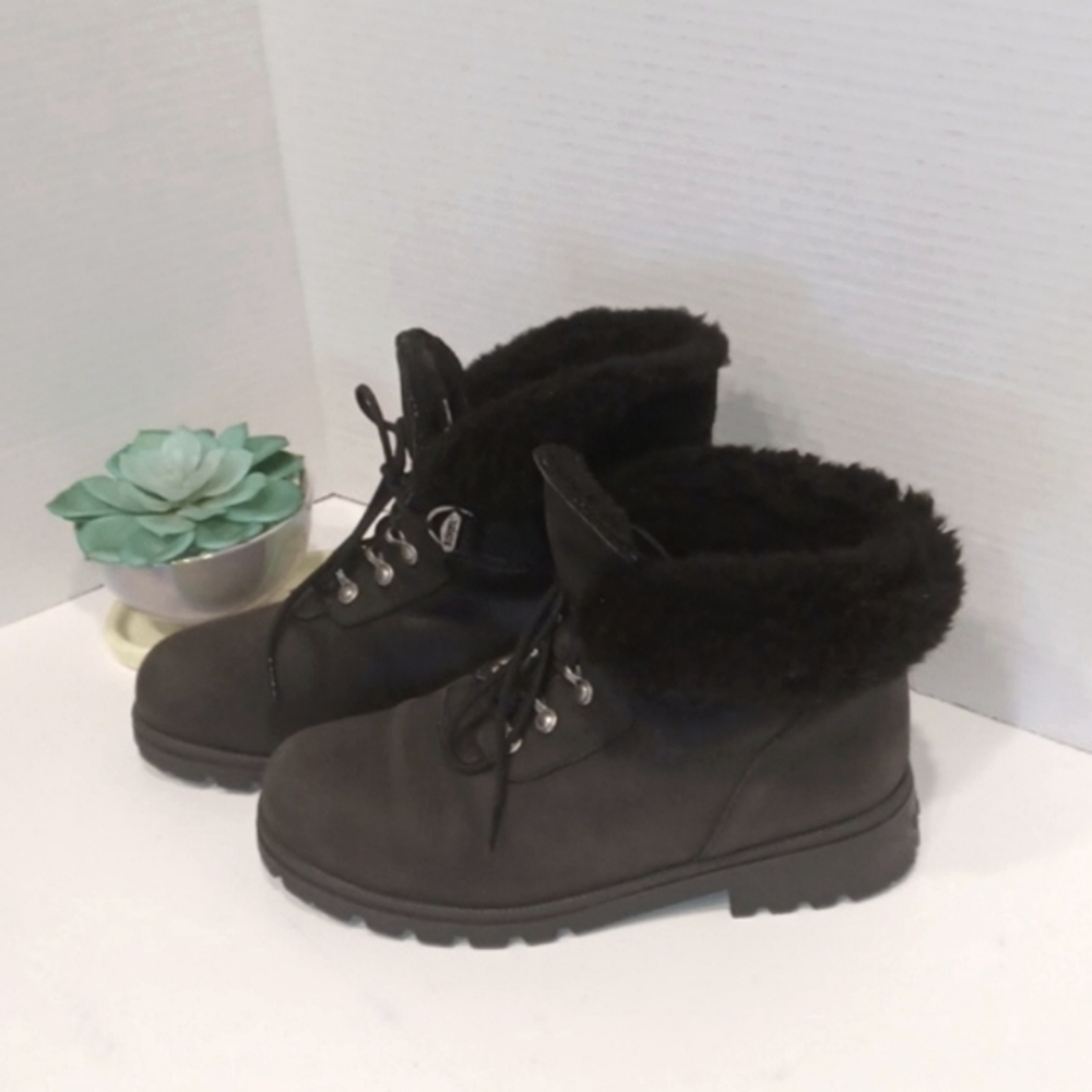 SOREL Black Leather Combat Moto Ankle Boots 8